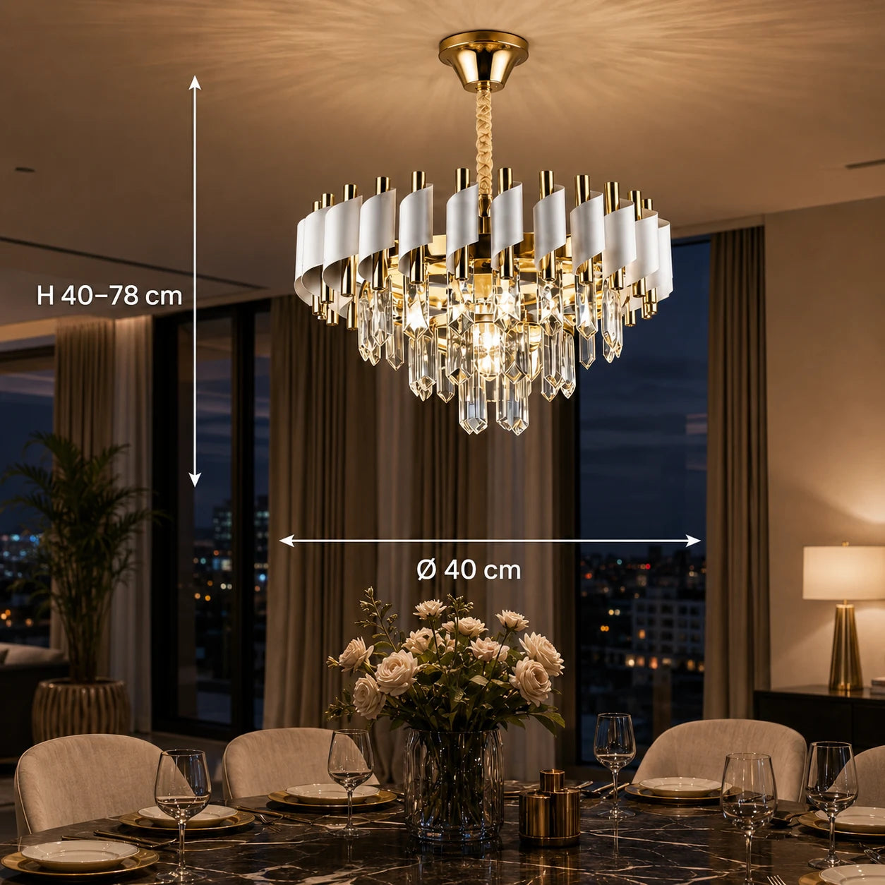 Křišťálový lustr VERSAILLES Nobile 5xE14, Průměr 40cm, Lesklá zlatá a bílá - 01_CC900-400WH.png