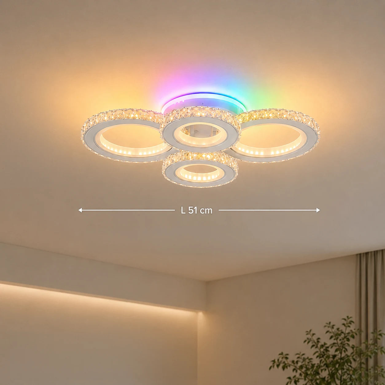 LED lustr s dálkovým ovládáním a krystalem NOVA ROTONDA RGB 82W, 4 kruhy, Studené/Teplé/Neutrální světlo, Stmívatelné, Bílá - 01_LT073-4WH.png