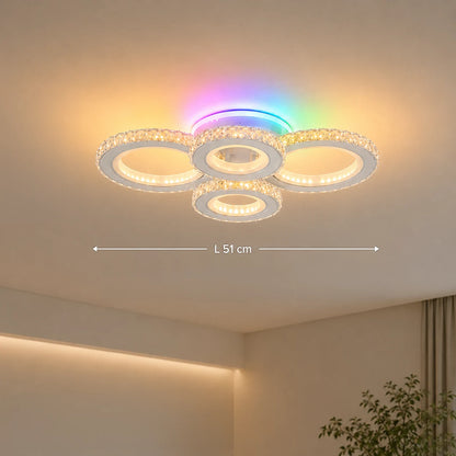LED lustr s dálkovým ovládáním a krystalem NOVA ROTONDA RGB 82W, 4 kruhy, Studené/Teplé/Neutrální světlo, Stmívatelné, Bílá - 01_LT073-4WH.png