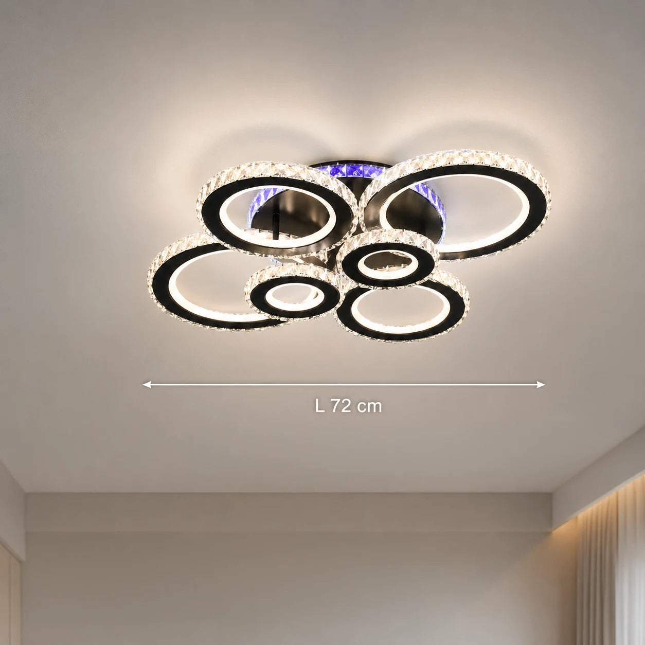 LED lustr s dálkovým ovládáním a krystalem NOVA ROTONDA RGB 145W, 6 kruhů, Studené/Teplé/Neutrální světlo, Stmívatelné, Černá - 01_LT073-6BK.png