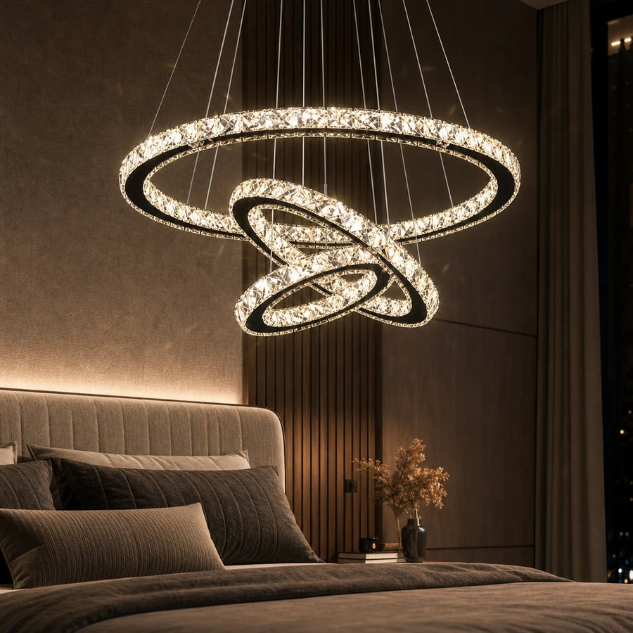 Závěsný LED lustr s dálkovým ovládáním a krystalem PRISM LUMINIS 79W, 3 kruhy, Studené/Teplé/Neutrální světlo, Stmívatelné, Chrom, Nastavitelná výška - 03_LT029.png