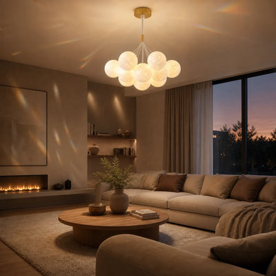 MODERNÍ Lustr, Kyvadlový typ, LOFT Bagliore, Globe, 7xG9, Nastavitelná výška, Zlatá