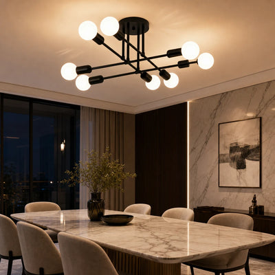 Klasický modernistický lustr Octa, 8x E27, černý, moderní design, kov, bez stínidla