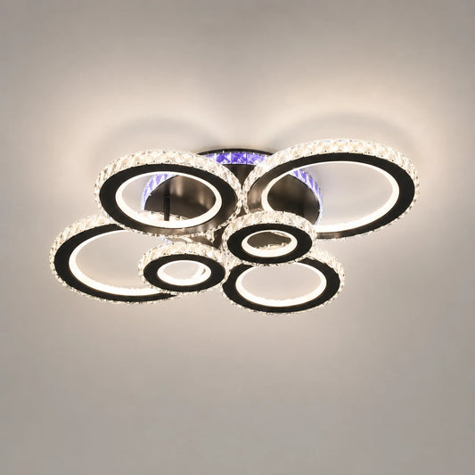 LED lustr s dálkovým ovládáním a krystalem NOVA ROTONDA RGB 145W, 6 kruhů, Studené/Teplé/Neutrální světlo, Stmívatelné, Černá - 10_LT073-6BK.png