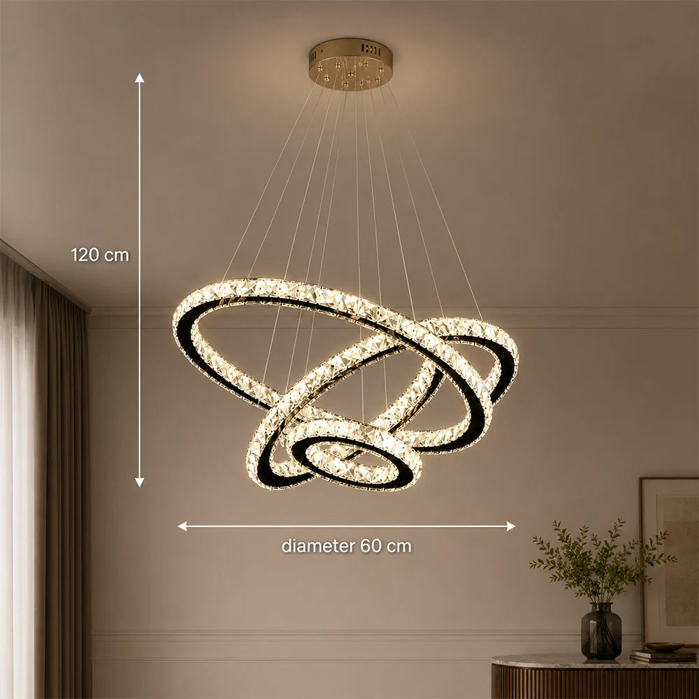 Závěsný LED lustr s dálkovým ovládáním a krystalem PRISM LUMINIS 79W, 3 kruhy, Studené/Teplé/Neutrální světlo, Stmívatelné, Chrom, Nastavitelná výška - 11_LT029.png