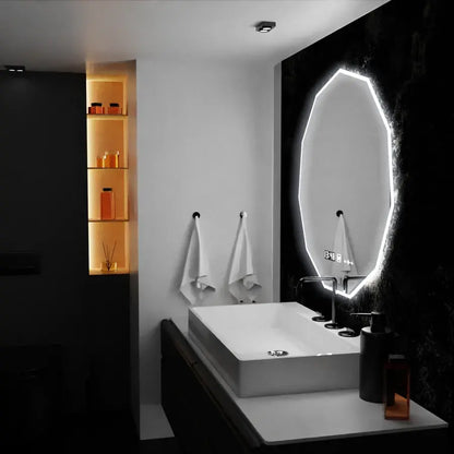 LED zrcadlo 60cm, POLIGON Sensor MotionGlow Marcello, Odmlžovací systém, Hodiny & Teploměr, Dimabila Zrcadla Marcello Výchozí název Alessandro Design
