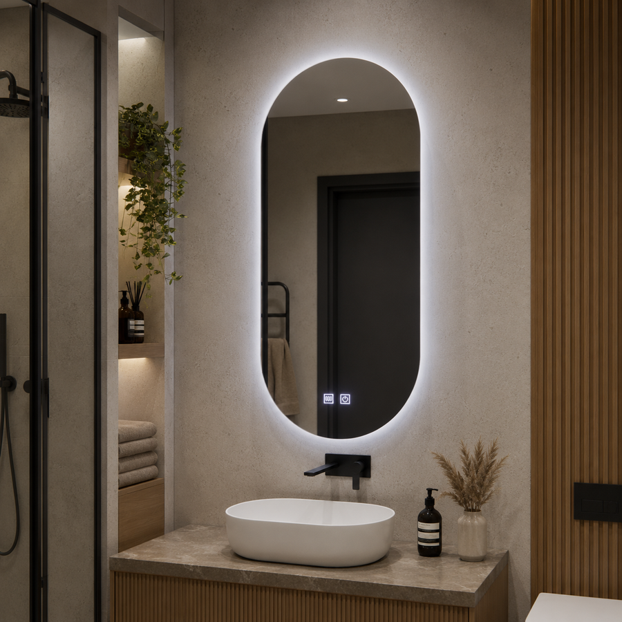 Oválné LED zrcadlo, 50x100cm, Velara Touch, Demister System, Stmívatelné