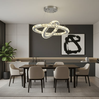 LED lustr s dálkovým ovládáním a krystalem PRISM LUMINIS 58W, 2 kruhy, studené/teplé/neutrální světlo, stmívatelné, chrom a bílá, nastavitelná výška LED lustry s dálkovým ovládáním Výchozí název Alessandro Design
