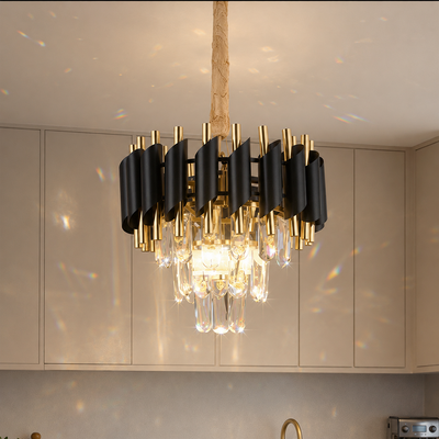 Křišťálový lustr VERSAILLES Petito 3xE14, průměr 30 cm, lesklá zlatá a černá, nastavitelná výška