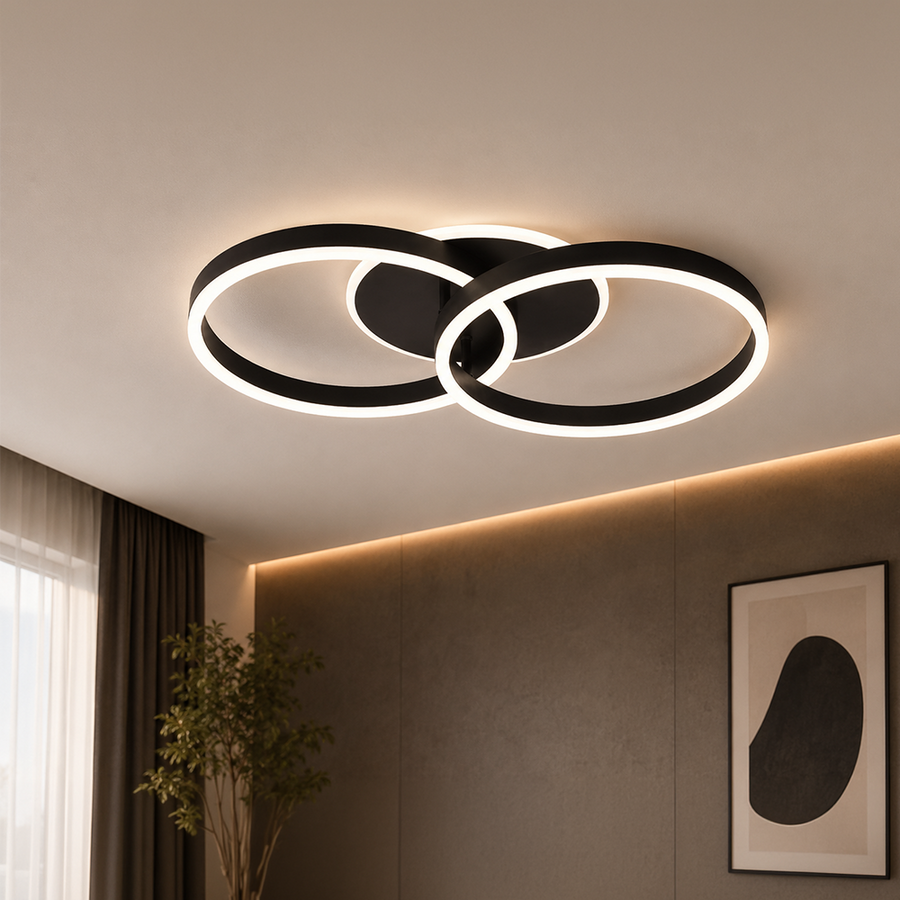 LED lustr s dálkovým ovládáním RIGA LILITH 34W, 2 kruhy, studené/teplé/neutrální světlo, stmívatelné, černé LED lustry s dálkovým ovládáním Výchozí název Alessandro Design