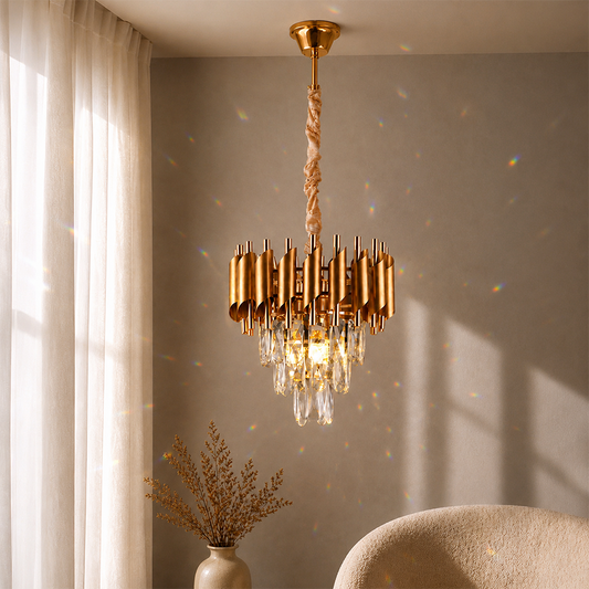 Křišťálový lustr VERSAILLES Petito 3xE14, průměr 30 cm, zlatý, nastavitelná výška, kov a křišťálové křišťálové lustry Výchozí název Alessandro Design