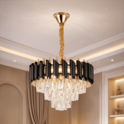 Křišťálový lustr VERSAILLES Nobile 5xE14, průměr 40cm, lesklé zlaté a černé křišťálové lustry Výchozí název Alessandro Design