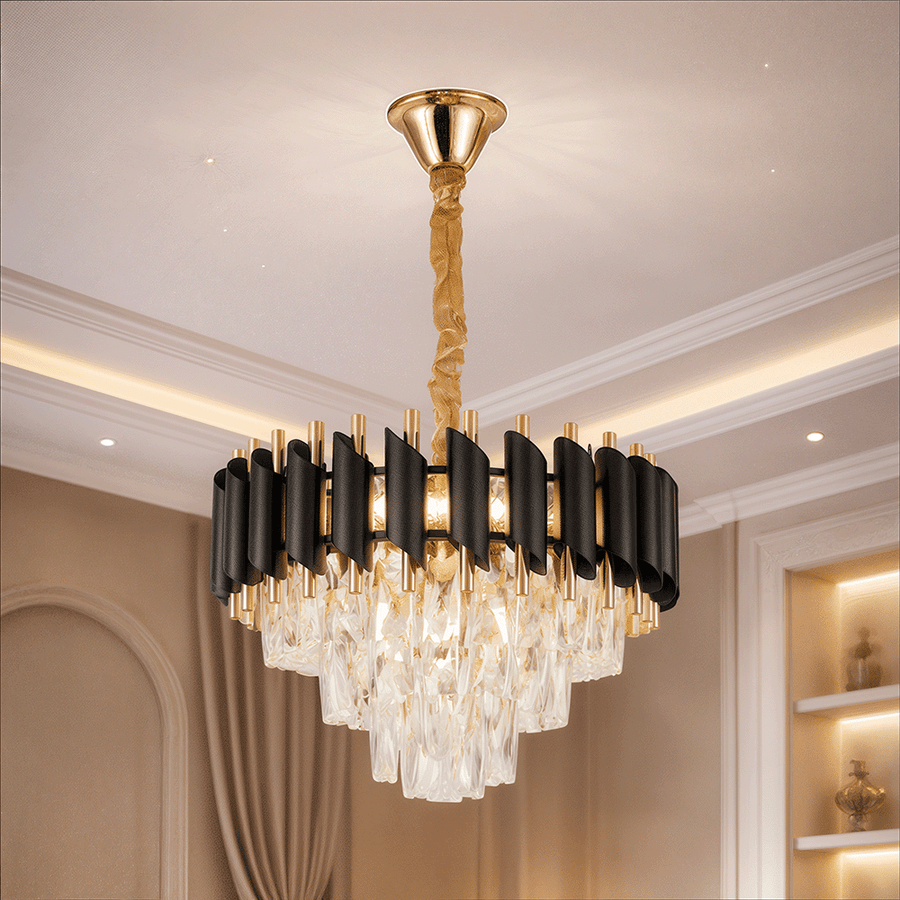 Křišťálový lustr VERSAILLES Nobile 5xE14, průměr 40cm, lesklé zlaté a černé křišťálové lustry Výchozí název Alessandro Design