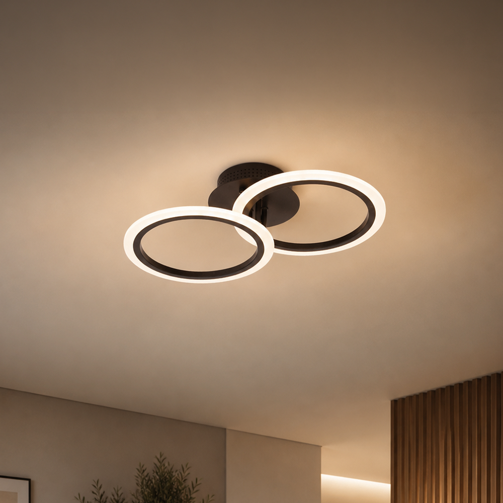 LED lustr s dálkovým ovládáním BETTY 27W, 2 kruhy, studené/teplé/neutrální světlo, stmívatelné, černé LED lustry s dálkovým ovládáním Výchozí název Alessandro Design