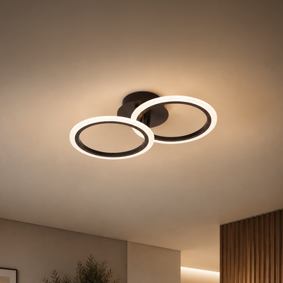 LED lustr s dálkovým ovládáním BETTY 27W, 2 kruhy, Studené/Teplé/Neutrální světlo, Stmívatelné, Černá