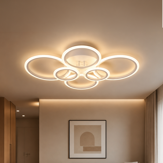 LED lustr s dálkovým ovládáním BETTY 82W, 6 kruhů, studené/teplé/neutrální světlo, stmívatelné, bílý LED lustr s dálkovým ovládáním Výchozí název Alessandro Design