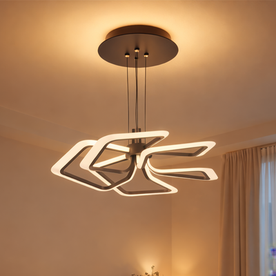 Závěsný LED lustr s dálkovým ovládáním 103W, 5 čtverců, studené/teplé/neutrální světlo, stmívatelný, černý