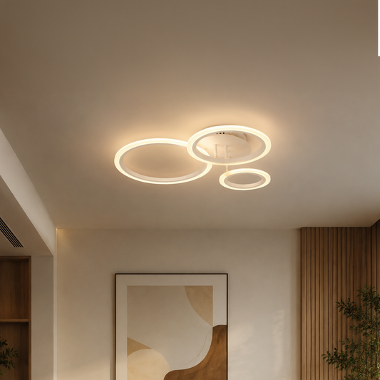LED lustr s dálkovým ovládáním BETTY 40W, 3 kruhy, studené/teplé/neutrální světlo, stmívatelné, bílé, kovové a akrylové LED lustry s dálkovým ovládáním Výchozí název Alessandro Design