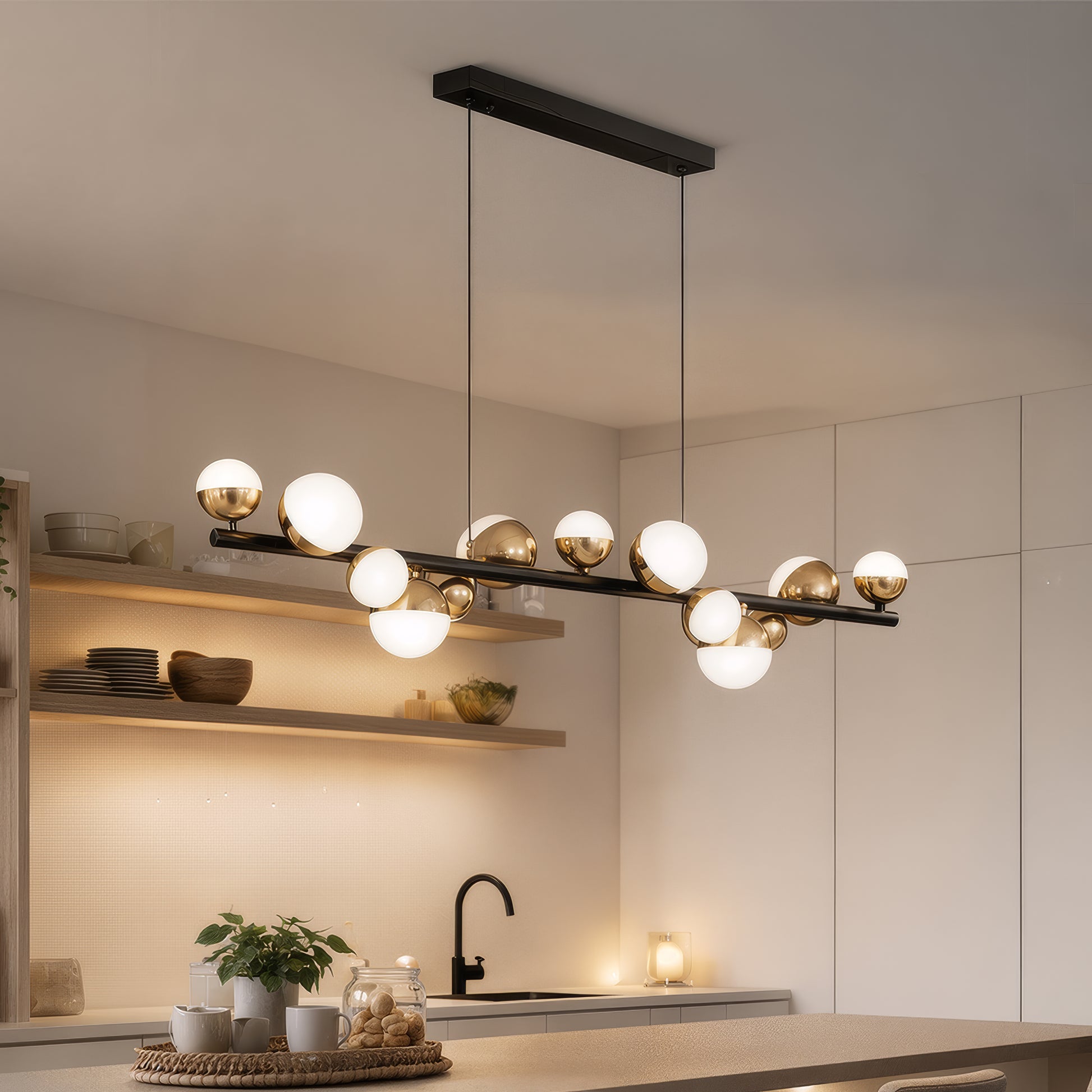 Aurion 29W akrylový LED závěsný lustr s dálkovým ovládáním, stmívatelný, černé zlato, kovové a akrylové LED lustry s dálkovým ovládáním Výchozí název Alessandro Design