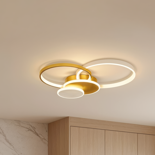 LED lustr s dálkovým ovládáním KILLIAN 80W, 4 kruhy, studené/teplé/neutrální světlo, stmívatelné, zlaté LED lustry s dálkovým ovládáním Výchozí název Alessandro Design