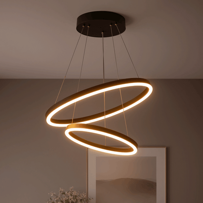 Závěsný LED lustr s dálkovým ovládáním CASIANA 40W, 2 kruhy, studené/teplé/neutrální světlo 3000K/4000K/6000K, stmívatelný, černý, nastavitelná výška, kovové a akrylové LED lustry s dálkovým ovládáním Výchozí název Alessandro Design