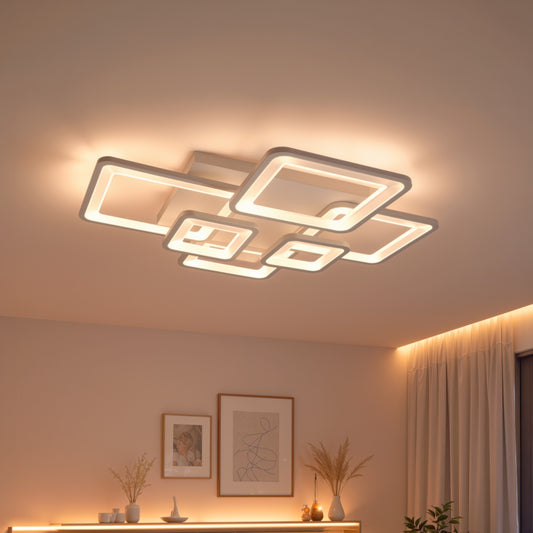 LED lustr s dálkovým ovládáním ELLA 119W, 6 čtverců, studené/teplé/neutrální světlo, stmívatelné, bílý LED lustr s dálkovým ovládáním Výchozí název Alessandro Design