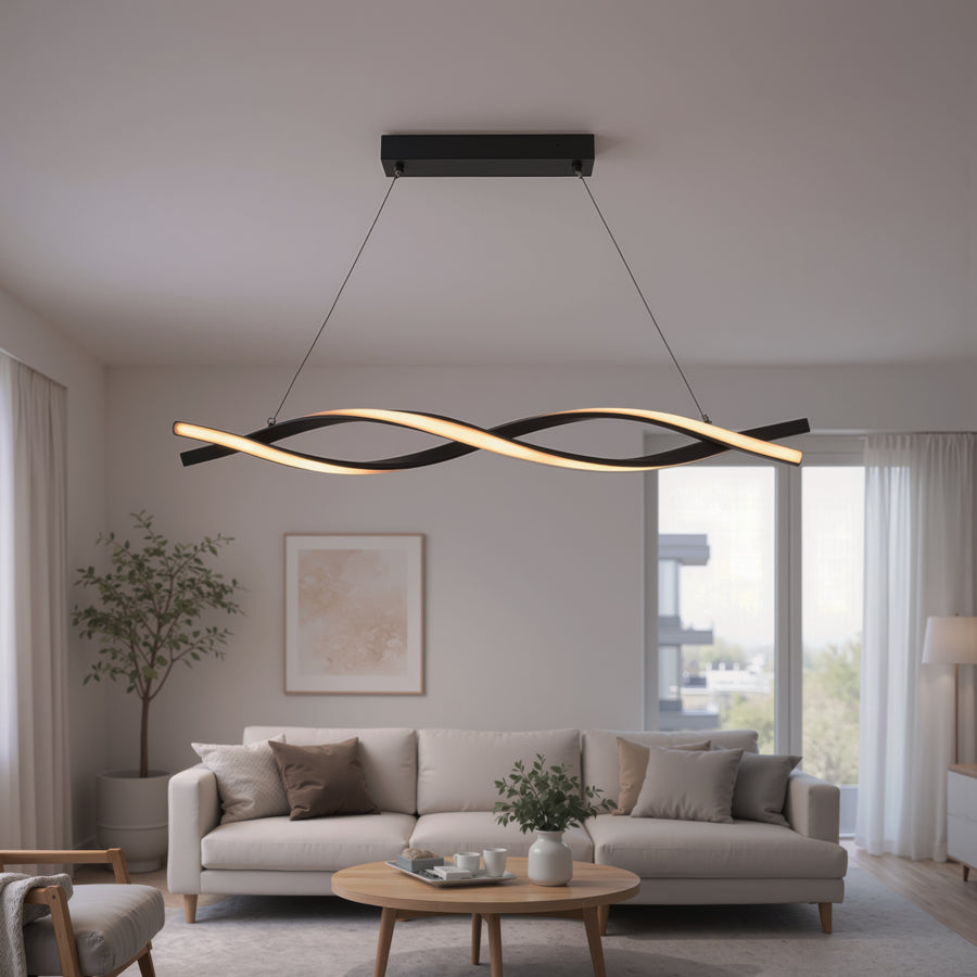 Závěsný LED lustr s dálkovým ovládáním, FLUX, 27W, 116cm, studené/teplé/neutrální světlo 3000K/4000K/6000K, stmívatelný, černý, nastavitelná výška, kovové a silikonové moderní lustry Výchozí název Design Alessandro