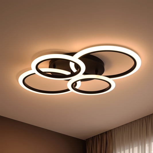 LED lustr s dálkovým ovládáním BETTY 43W, 4 kruhy, studené/teplé/neutrální světlo, stmívatelné, černé LED lustry s dálkovým ovládáním Výchozí název Alessandro Design