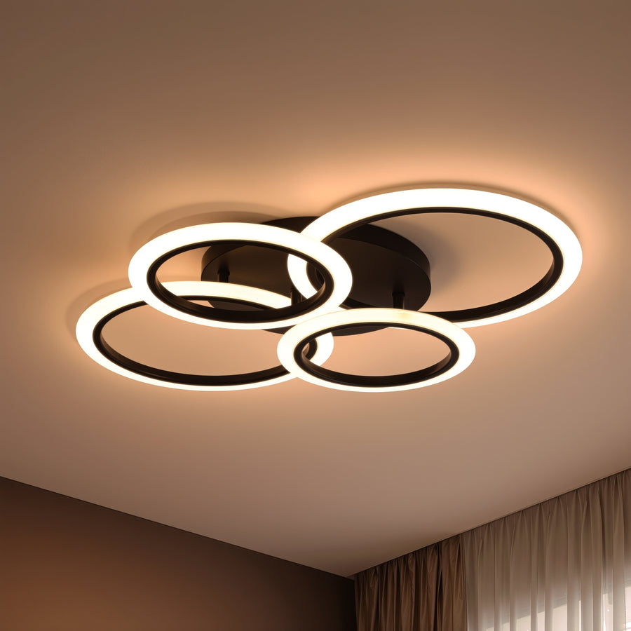 LED lustr s dálkovým ovládáním BETTY 43W, 4 kruhy, studené/teplé/neutrální světlo, stmívatelné, černé LED lustry s dálkovým ovládáním Výchozí název Alessandro Design