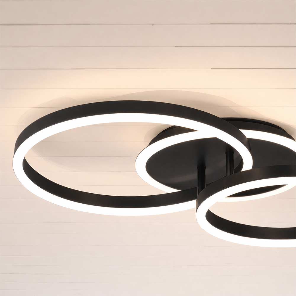 LED lustr s dálkovým ovládáním RINOVA 66W, 2 kruhy, studené/teplé/neutrální světlo, stmívatelné, černé LED lustry s dálkovým ovládáním Výchozí název Alessandro Design