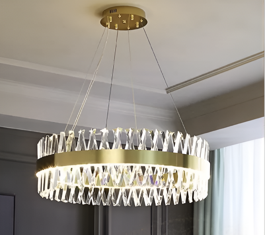 CASERTA Magno LED lustr s dálkovým ovládáním, 68W, stmívatelný, 3000K/4000K/6000K, průměr 60cm, zlaté křišťálové lustry Výchozí název Alessandro Design