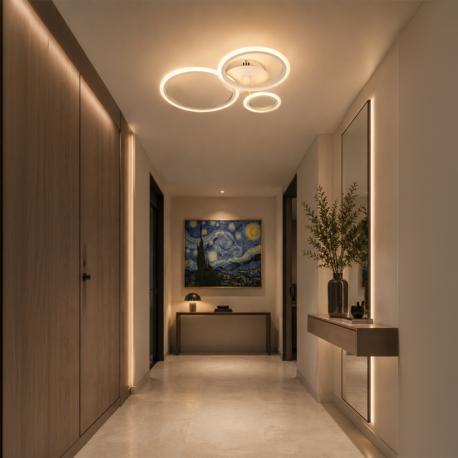 LED lustr s dálkovým ovládáním BETTY 40W, 3 kruhy, studené/teplé/neutrální světlo, stmívatelné, bílé, kovové a akrylové LED lustry s dálkovým ovládáním Výchozí název Alessandro Design