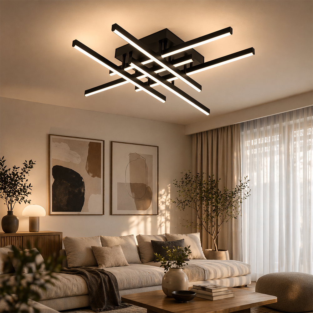 LED lustr s dálkovým ovládáním LINEX, 81W, 6 prvků, lineární, studené/teplé/neutrální světlo, stmívatelné, černé LED lustry s dálkovým ovládáním Výchozí název Alessandro Design