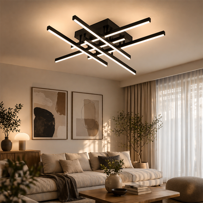 LED lustr s dálkovým ovládáním LINEX, 81W, 6 prvků, lineární, studené/teplé/neutrální světlo, stmívatelné, černé LED lustry s dálkovým ovládáním Výchozí název Alessandro Design