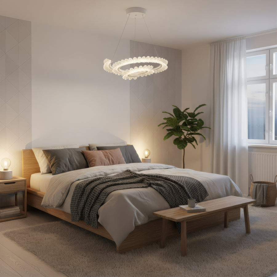 LED lustr s dálkovým ovládáním LT188WH, krystal a kov, 40W, stmívatelný, nastavitelná výška, studené/teplé/neutrální světlo, luxusní osvětlení LED lustry s dálkovým ovládáním Výchozí název Alessandro Design