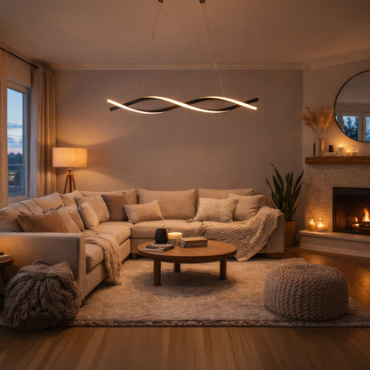 Závěsný LED lustr s dálkovým ovládáním, FLUX, 27W, 116cm, studené/teplé/neutrální světlo 3000K/4000K/6000K, stmívatelný, černý, nastavitelná výška, kovové a silikonové moderní lustry Výchozí název Design Alessandro