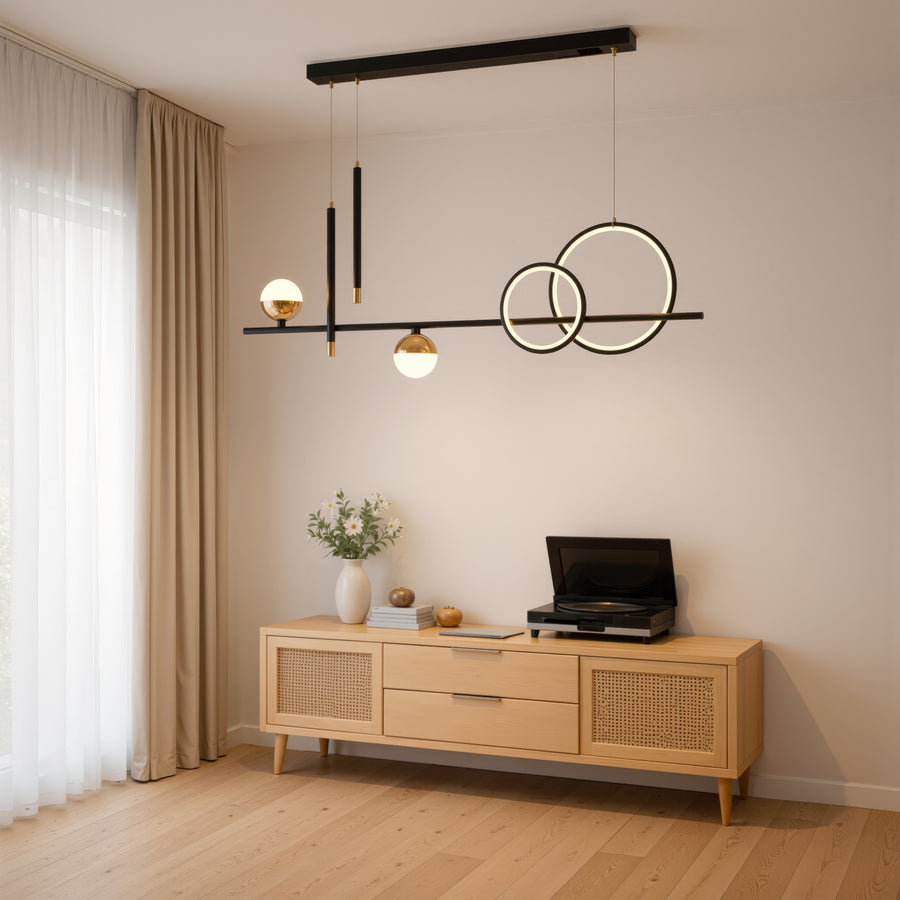 Závěsný LED lustr s dálkovým ovládáním DAMARA 44W, studené/teplé/neutrální světlo, stmívatelné, černé, výškově nastavitelné LED lustry s dálkovým ovládáním Výchozí název Alessandro Design