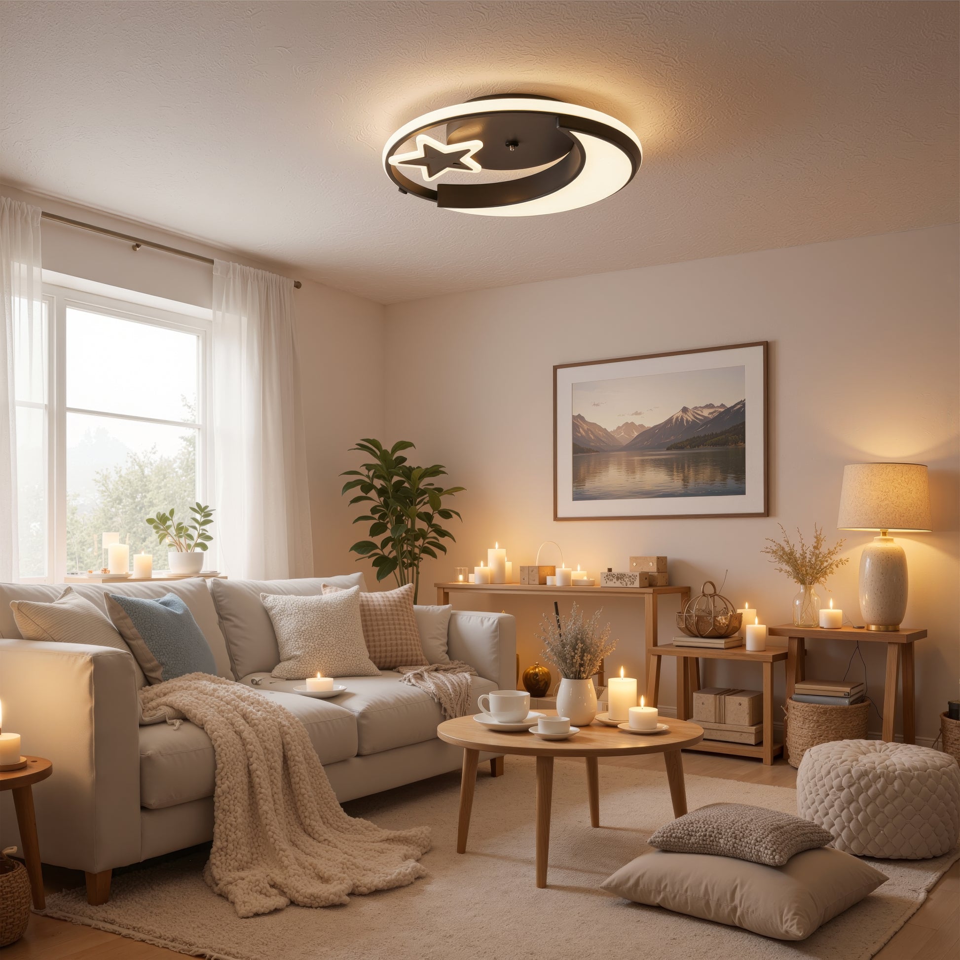 LED lustr s dálkovým ovládáním ALYONA 44W, Měsíc a hvězda, Studené/Teplé/Neutrální světlo, Stmívatelné, Černý LED lustr s dálkovým ovládáním Výchozí název Alessandro Design