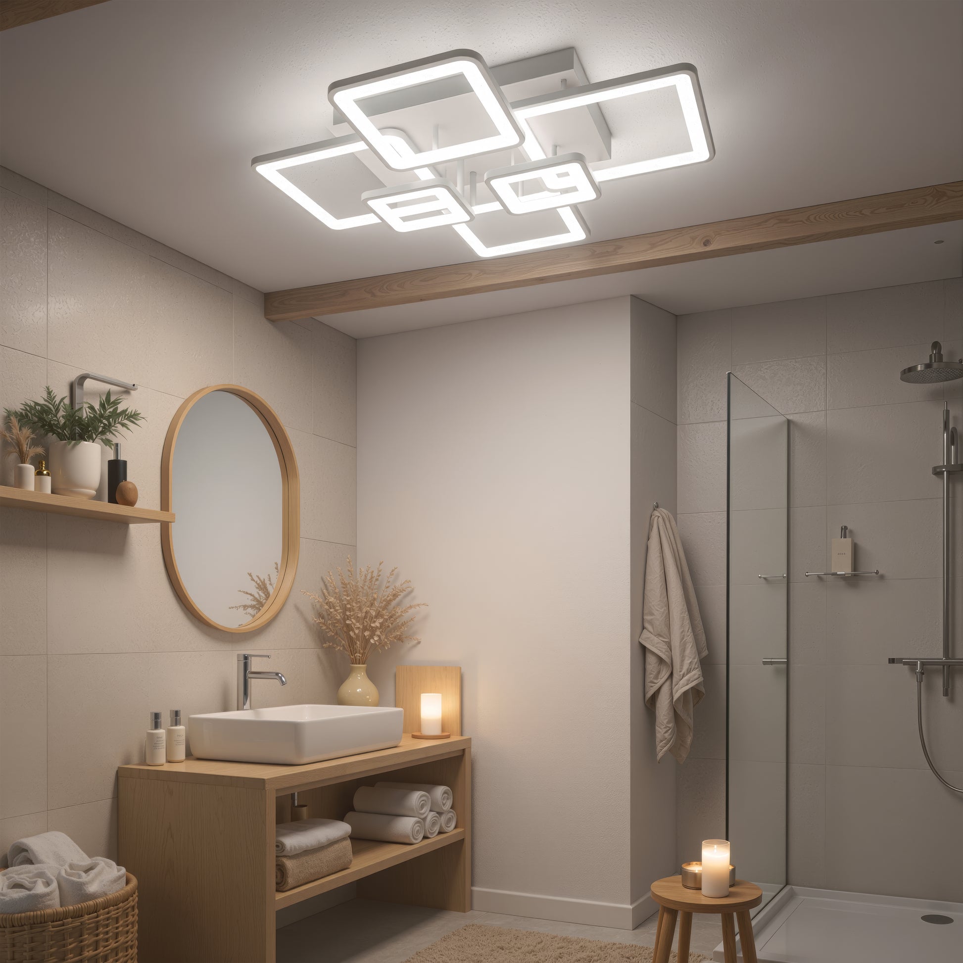 LED lustr s dálkovým ovládáním ELLA 119W, 6 čtverců, studené/teplé/neutrální světlo, stmívatelné, bílý LED lustr s dálkovým ovládáním Výchozí název Alessandro Design