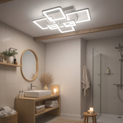 LED lustr s dálkovým ovládáním ELLA 119W, 6 čtverců, studené/teplé/neutrální světlo, stmívatelné, bílý LED lustr s dálkovým ovládáním Výchozí název Alessandro Design
