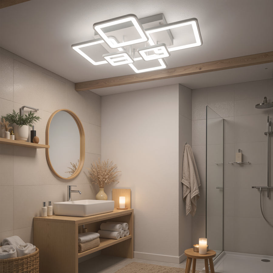 LED lustr s dálkovým ovládáním ELLA 119W, 6 čtverců, studené/teplé/neutrální světlo, stmívatelné, bílý LED lustr s dálkovým ovládáním Výchozí název Alessandro Design