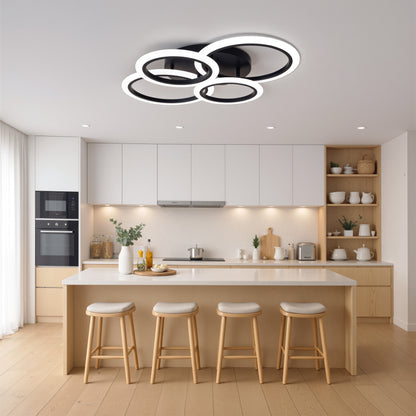 LED lustr s dálkovým ovládáním BETTY 43W, 4 kruhy, studené/teplé/neutrální světlo, stmívatelné, černé LED lustry s dálkovým ovládáním Výchozí název Alessandro Design
