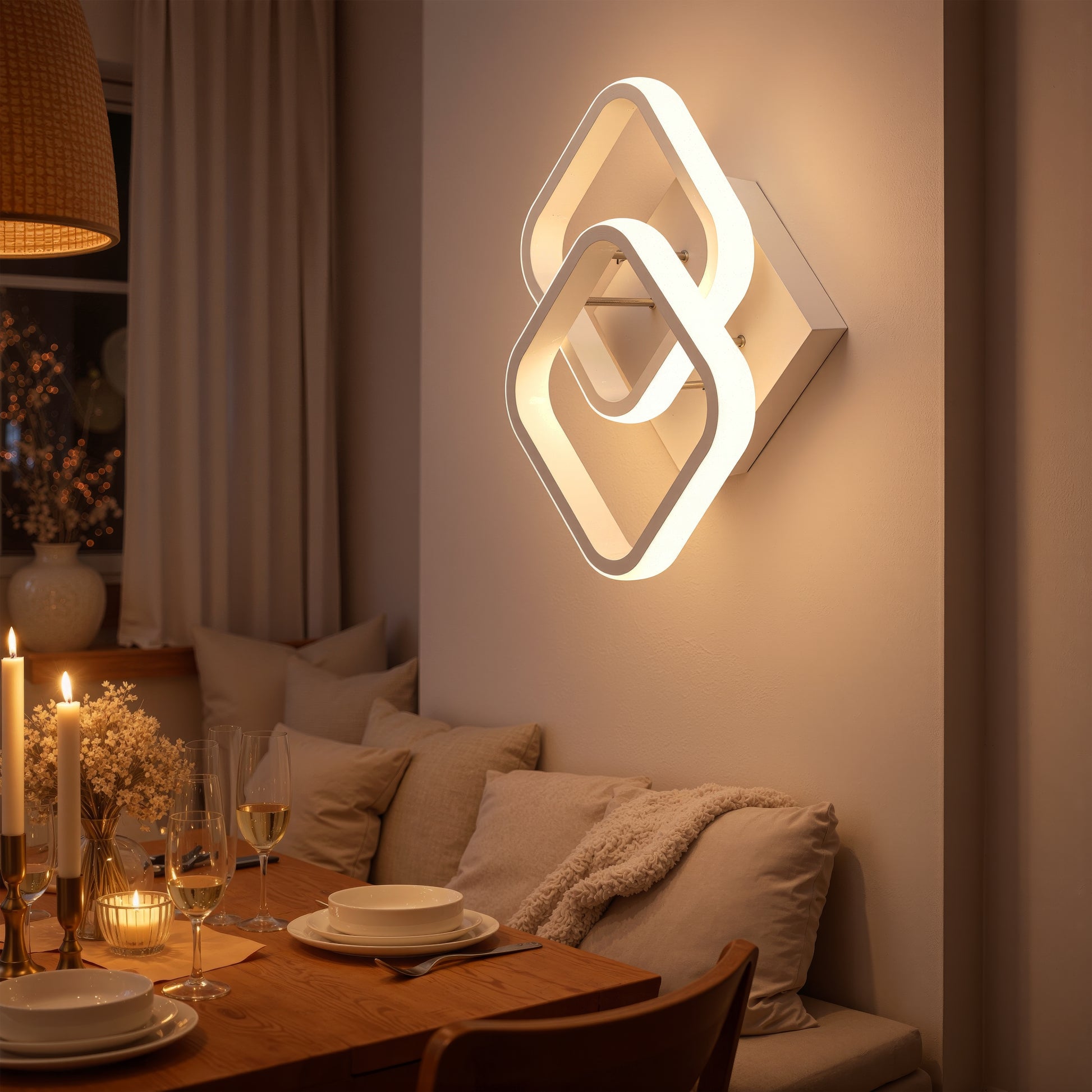 Matrix LED lustr VERTEX, překrývající se diamanty, kovové rámy, 24W, 2 diamanty, studené/teplé/neutrální světlo 3000K/4000K/6000K, bílé LED lustry Výchozí název Alessandro Design