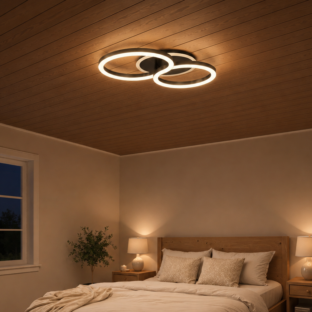 LED lustr s dálkovým ovládáním RINOVA 66W, 2 kruhy, studené/teplé/neutrální světlo, stmívatelné, černé LED lustry s dálkovým ovládáním Výchozí název Alessandro Design