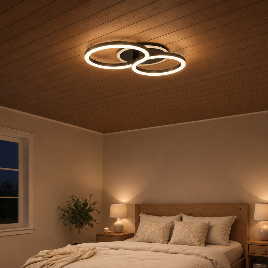 LED lustr s dálkovým ovládáním RINOVA 66W, 2 kruhy, studené/teplé/neutrální světlo, stmívatelné, černé LED lustry s dálkovým ovládáním Výchozí název Alessandro Design
