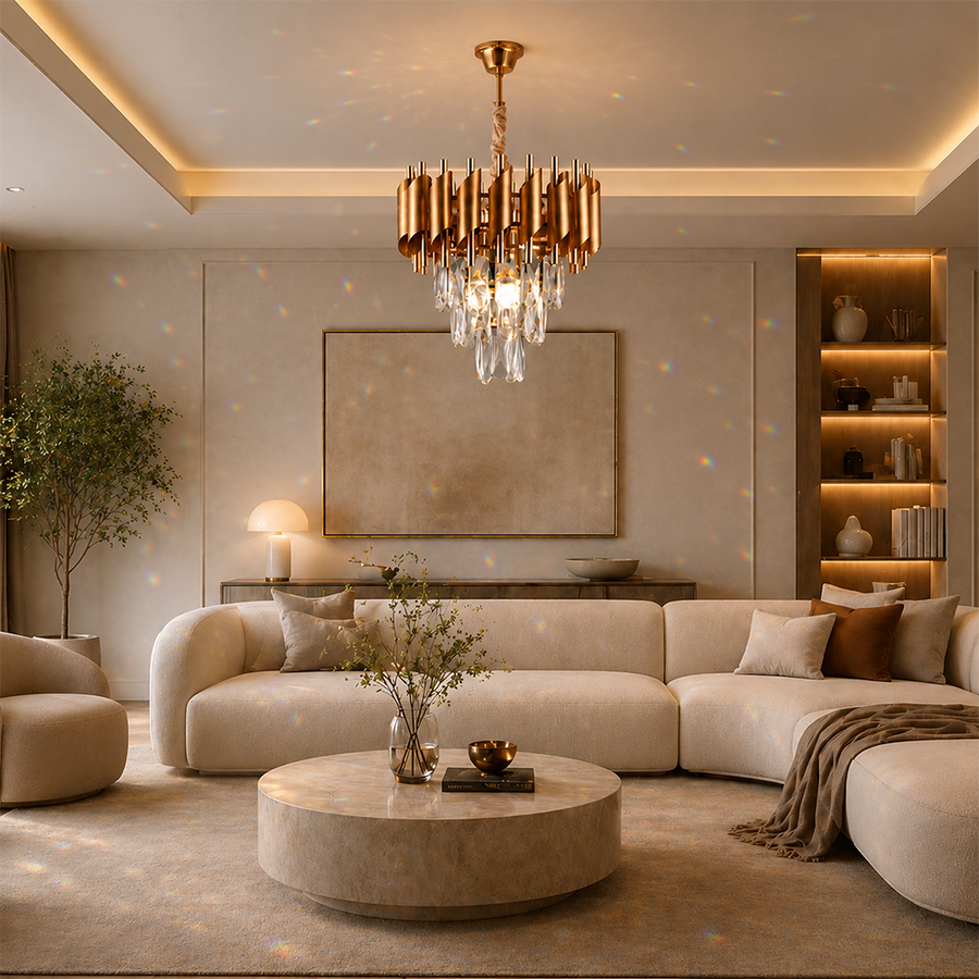 Křišťálový lustr VERSAILLES Petito 3xE14, průměr 30 cm, zlatý, nastavitelná výška, kov a křišťálové křišťálové lustry Výchozí název Alessandro Design