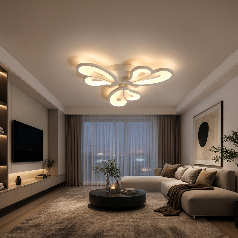 LED lustr s dálkovým ovládáním BLOSSOM 40W, 3 okvětní lístky, studené/teplé/neutrální světlo, stmívatelné, bílý LED lustr s dálkovým ovládáním Výchozí název Alessandro Design