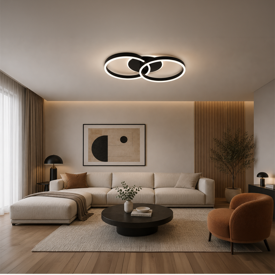 LED lustr s dálkovým ovládáním RIGA LILITH 34W, 2 kruhy, studené/teplé/neutrální světlo, stmívatelné, černé LED lustry s dálkovým ovládáním Výchozí název Alessandro Design