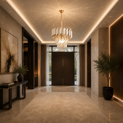 Křišťálový lustr VERSAILLES Petito 3xE14, průměr 30 cm, lesklá zlatá a bílá, nastavitelná výška, kov a křišťálové křišťálové lustry Výchozí název Alessandro Design