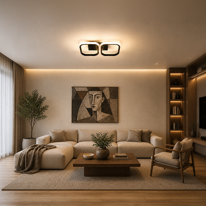 LED lustr VERTEX 21W, 2 čtvercové, lineární, studené/teplé/neutrální světlo, černé LED lustry Výchozí název Alessandro Design